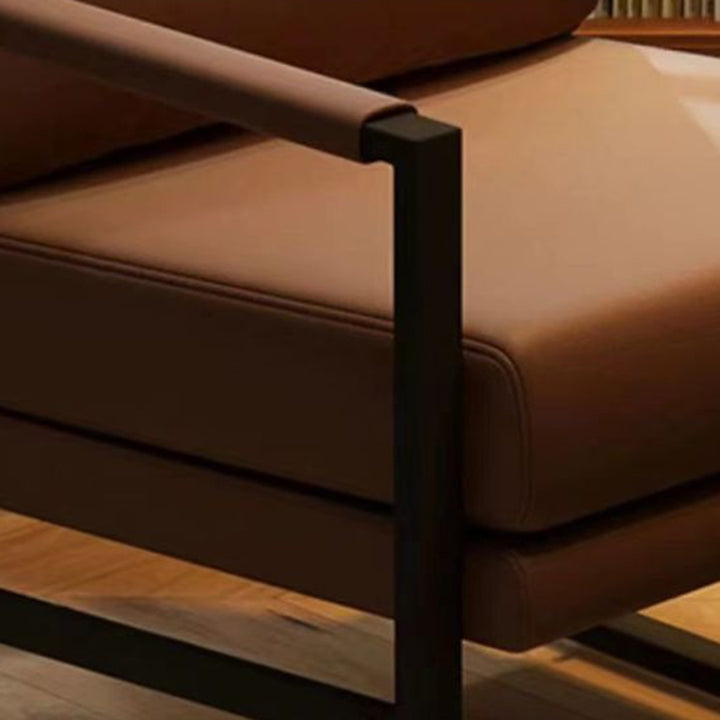 Contemporary Nordic Faux Nappa Leather &amp; Iron Square Accent Chair For Bedroom &amp; Living Room