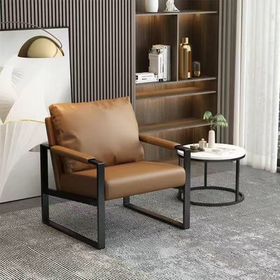 Silla de acento cuadrada contemporánea de cuero nórdico e hierro para dormitorio y sala de estar 