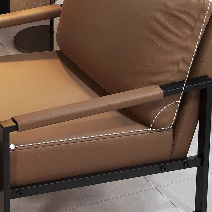 Contemporary Nordic Faux Nappa Leather &amp; Iron Square Accent Chair For Bedroom &amp; Living Room