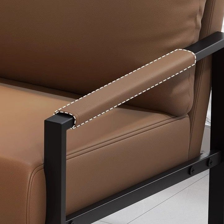 Contemporary Nordic Faux Nappa Leather &amp; Iron Square Accent Chair For Bedroom &amp; Living Room