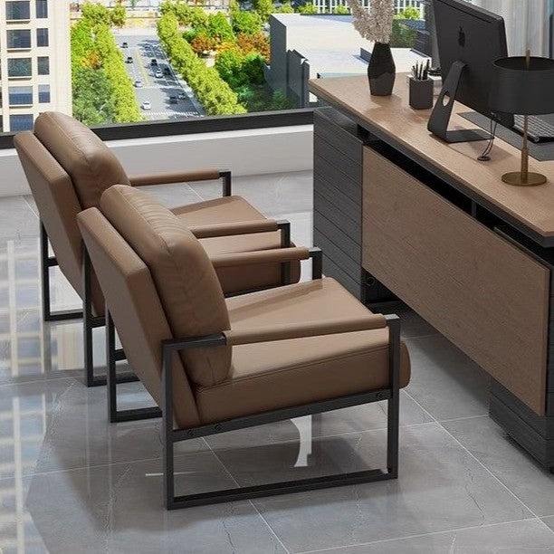 Contemporary Nordic Faux Nappa Leather &amp; Iron Square Accent Chair For Bedroom &amp; Living Room
