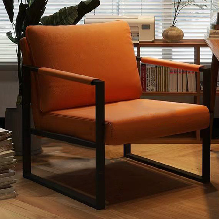 Contemporary Nordic Faux Nappa Leather &amp; Iron Square Accent Chair For Bedroom &amp; Living Room