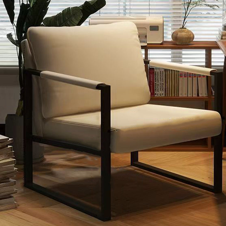 Contemporary Nordic Faux Nappa Leather &amp; Iron Square Accent Chair For Bedroom &amp; Living Room