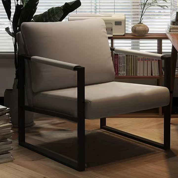 Contemporary Nordic Faux Nappa Leather &amp; Iron Square Accent Chair For Bedroom &amp; Living Room