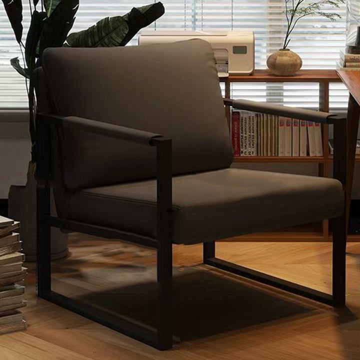 Contemporary Nordic Faux Nappa Leather &amp; Iron Square Accent Chair For Bedroom &amp; Living Room