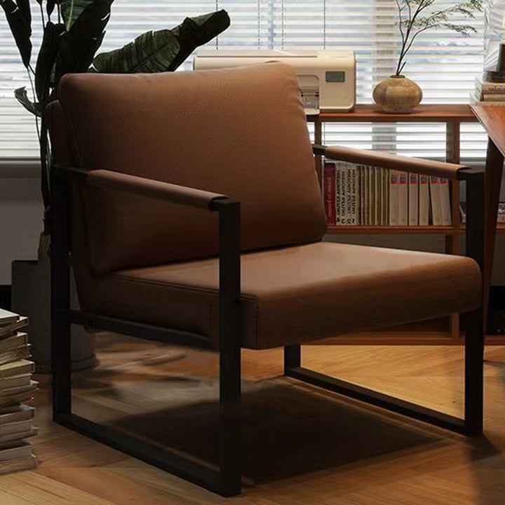 Contemporary Nordic Faux Nappa Leather &amp; Iron Square Accent Chair For Bedroom &amp; Living Room