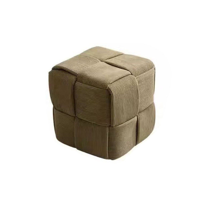 Contemporary Nordic Corduroy Solid Wood Square Cube Low Stool With Anti-Slip Feet For Bedroom &amp; Living Room