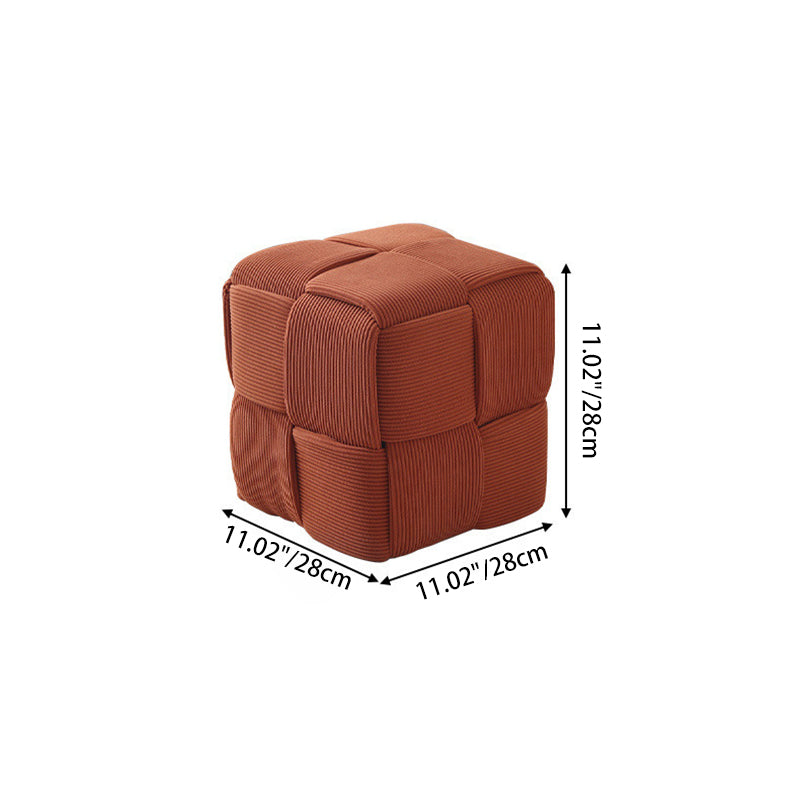 Contemporary Nordic Corduroy Solid Wood Square Cube Low Stool With Anti-Slip Feet For Bedroom &amp; Living Room