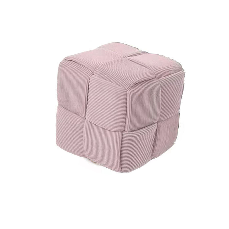 Contemporary Nordic Corduroy Solid Wood Square Cube Low Stool With Anti-Slip Feet For Bedroom &amp; Living Room