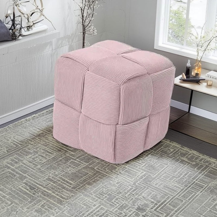Contemporary Nordic Corduroy Solid Wood Square Cube Low Stool With Anti-Slip Feet For Bedroom &amp; Living Room