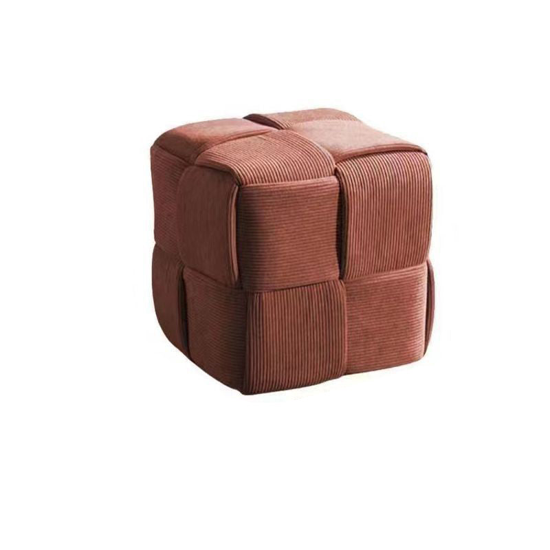 Contemporary Nordic Corduroy Solid Wood Square Cube Low Stool With Anti-Slip Feet For Bedroom &amp; Living Room