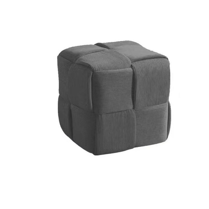 Contemporary Nordic Corduroy Solid Wood Square Cube Low Stool With Anti-Slip Feet For Bedroom &amp; Living Room