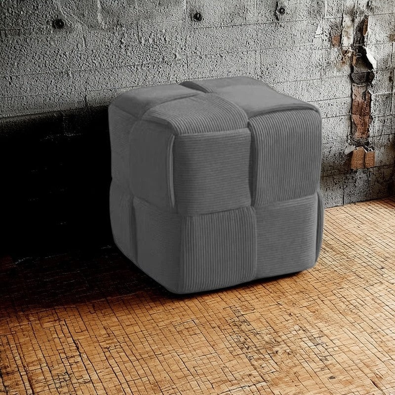 Contemporary Nordic Corduroy Solid Wood Square Cube Low Stool With Anti-Slip Feet For Bedroom &amp; Living Room