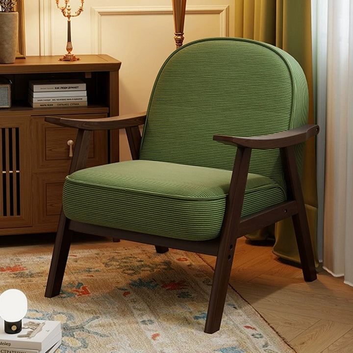 Contemporary Nordic Soft Curved Arc Rubberwood Corduroy Cat Scratching Leather Sponge Accent Chair Backrest Armrest For Bedroom