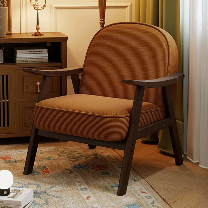 Contemporary Nordic Soft Curved Arc Rubberwood Corduroy Cat Scratching Leather Sponge Accent Chair Backrest Armrest For Bedroom