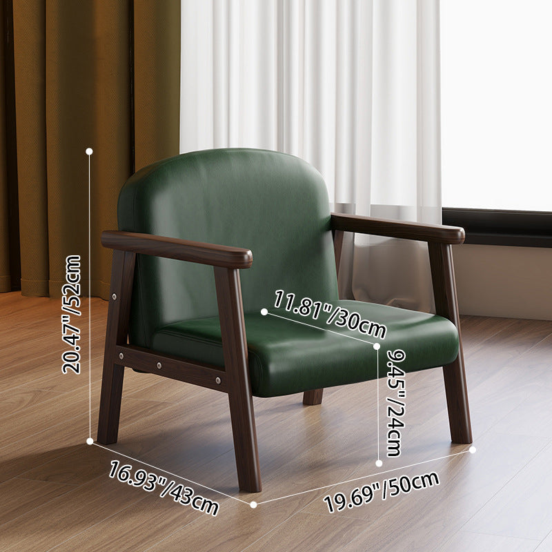 Moderner skandinavischer Kinder-Akzentsessel mit geschwungenem Bogen aus Kautschukholz, Kunstleder in Öl-Wachs-Optik und Flanellimitat, mit Rückenlehne und Armlehnen, für das Schlafzimmer 