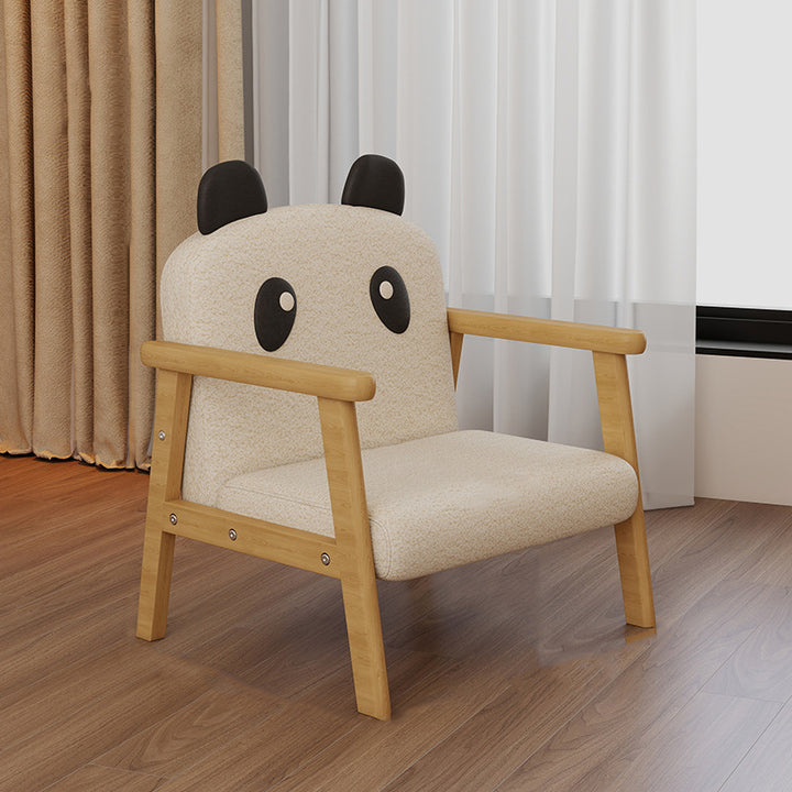 Contemporary Scandinavian Curved Arc Rubberwood Faux Oil-Wax Leather Flannelette Kids Accent Chair Backrest Armrest For Bedroom