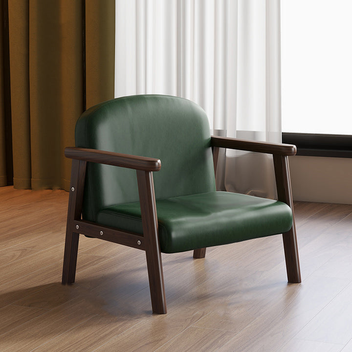 Contemporary Scandinavian Curved Arc Rubberwood Faux Oil-Wax Leather Flannelette Kids Accent Chair Backrest Armrest For Bedroom