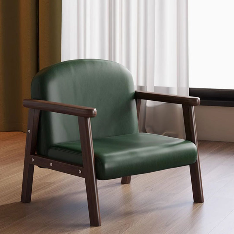 Moderner skandinavischer Kinder-Akzentsessel mit geschwungenem Bogen aus Kautschukholz, Kunstleder in Öl-Wachs-Optik und Flanellimitat, mit Rückenlehne und Armlehnen, für das Schlafzimmer 