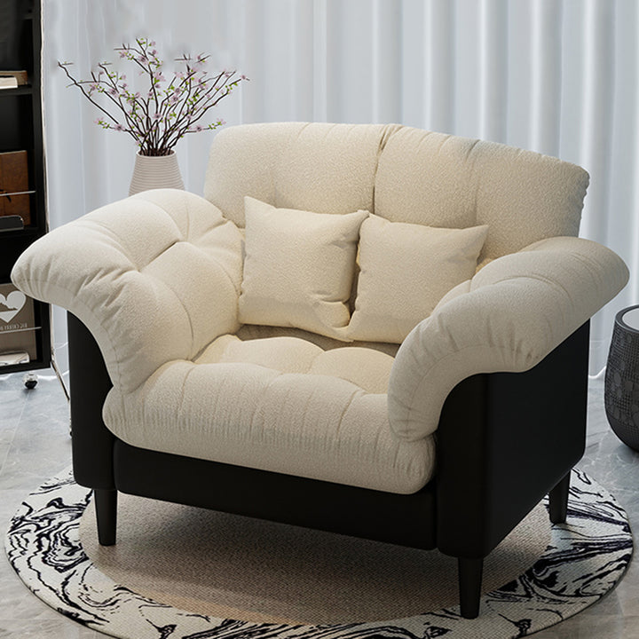 Contemporary Nordic Soft Fluffy Camellia Cat Scratching Leather Sherpa Fabric Foam Sponge Plush Cotton Solid Wood Multi-Layer Board Steel Detachable Accent Chair Backrest Armrest For Bedroom