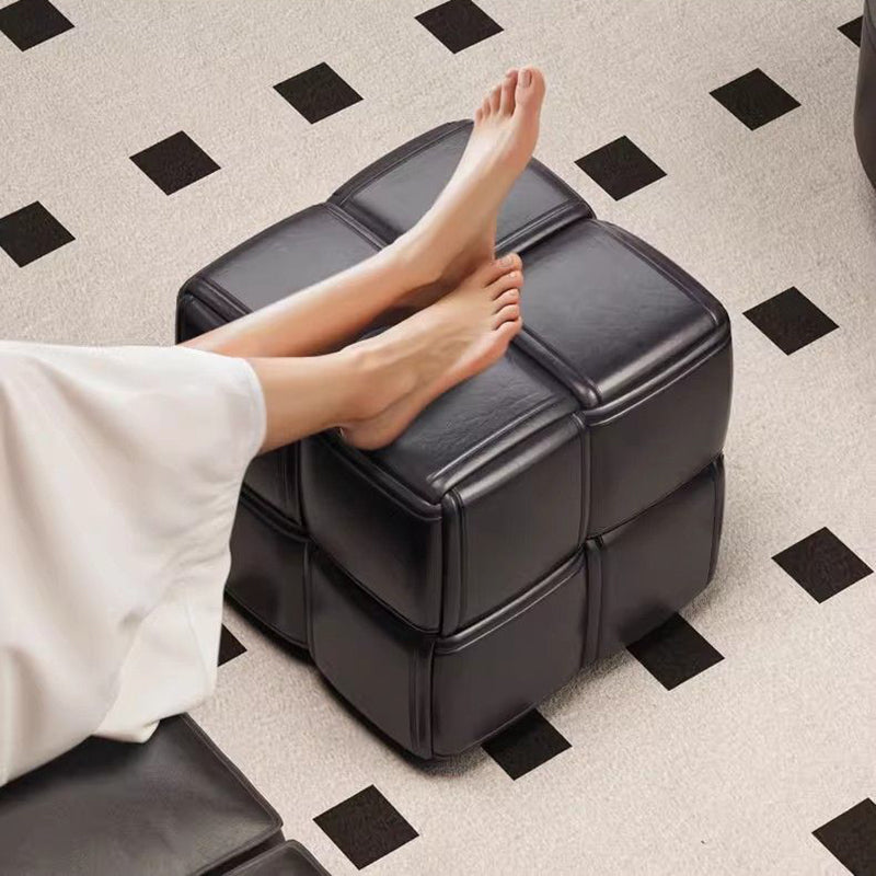 حديثة Minimalist مربع خشب قماش جلدي اصطناعي إسفنج منخفض كرسي بدون ظهر بدون ذراعين لغرفة المعيشة 