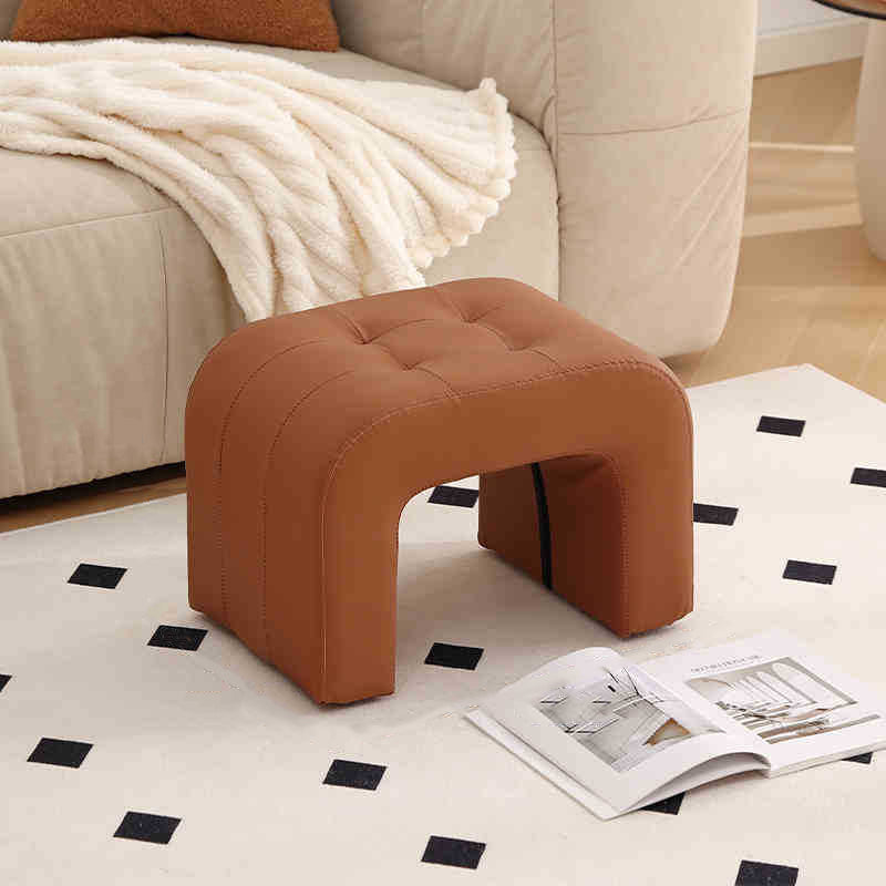 Tabouret de coiffeuse contemporain scandinave en bois massif avec arche ronde, griffoir pour chat en cuir et mousse, sans dossier ni accoudoirs pour chambre à coucher 