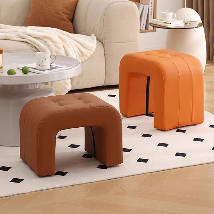Tabouret de coiffeuse contemporain scandinave en bois massif avec arche ronde, griffoir pour chat en cuir et mousse, sans dossier ni accoudoirs pour chambre à coucher 