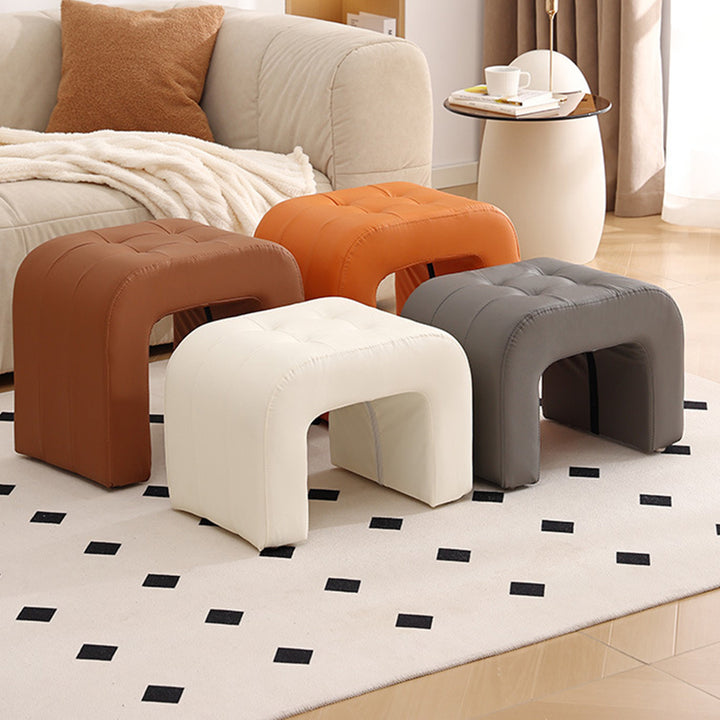 Tabouret de coiffeuse contemporain scandinave en bois massif avec arche ronde, griffoir pour chat en cuir et mousse, sans dossier ni accoudoirs pour chambre à coucher 