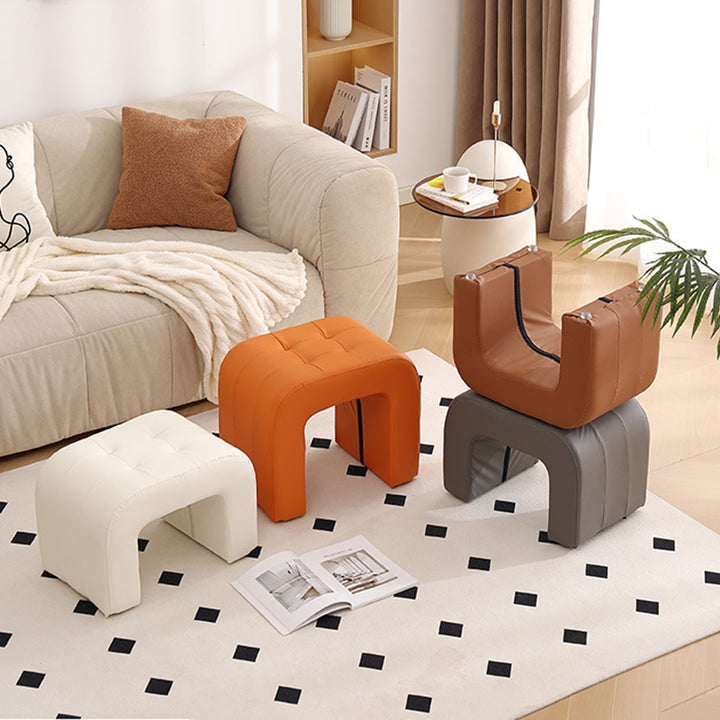 Tabouret de coiffeuse contemporain scandinave en bois massif avec arche ronde, griffoir pour chat en cuir et mousse, sans dossier ni accoudoirs pour chambre à coucher 