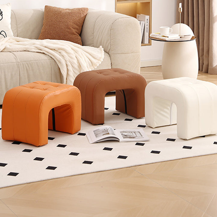 Tabouret de coiffeuse contemporain scandinave en bois massif avec arche ronde, griffoir pour chat en cuir et mousse, sans dossier ni accoudoirs pour chambre à coucher 