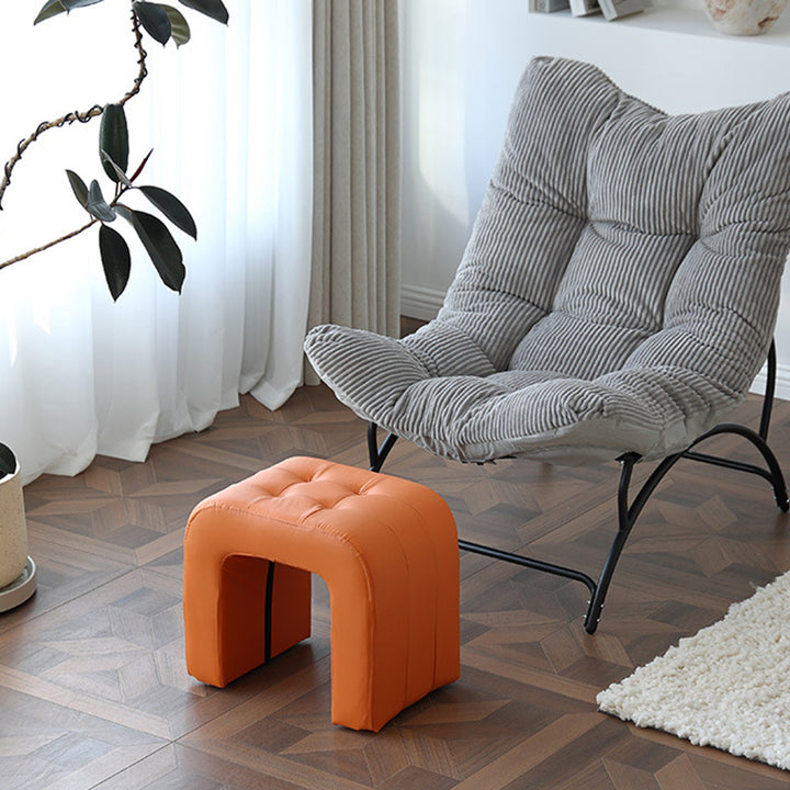 Tabouret de coiffeuse contemporain scandinave en bois massif avec arche ronde, griffoir pour chat en cuir et mousse, sans dossier ni accoudoirs pour chambre à coucher 