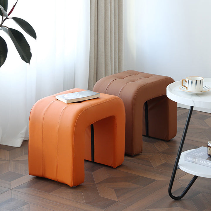 Tabouret de coiffeuse contemporain scandinave en bois massif avec arche ronde, griffoir pour chat en cuir et mousse, sans dossier ni accoudoirs pour chambre à coucher 