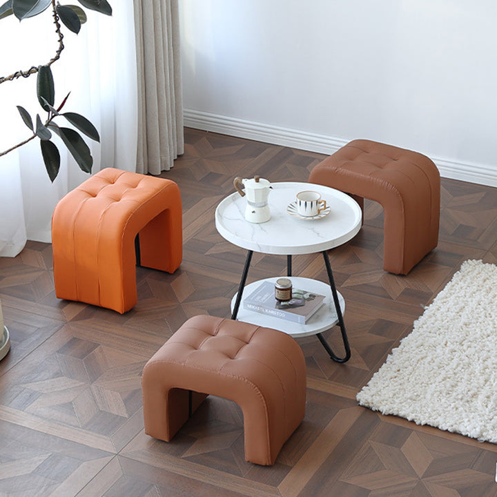 Tabouret de coiffeuse contemporain scandinave en bois massif avec arche ronde, griffoir pour chat en cuir et mousse, sans dossier ni accoudoirs pour chambre à coucher 