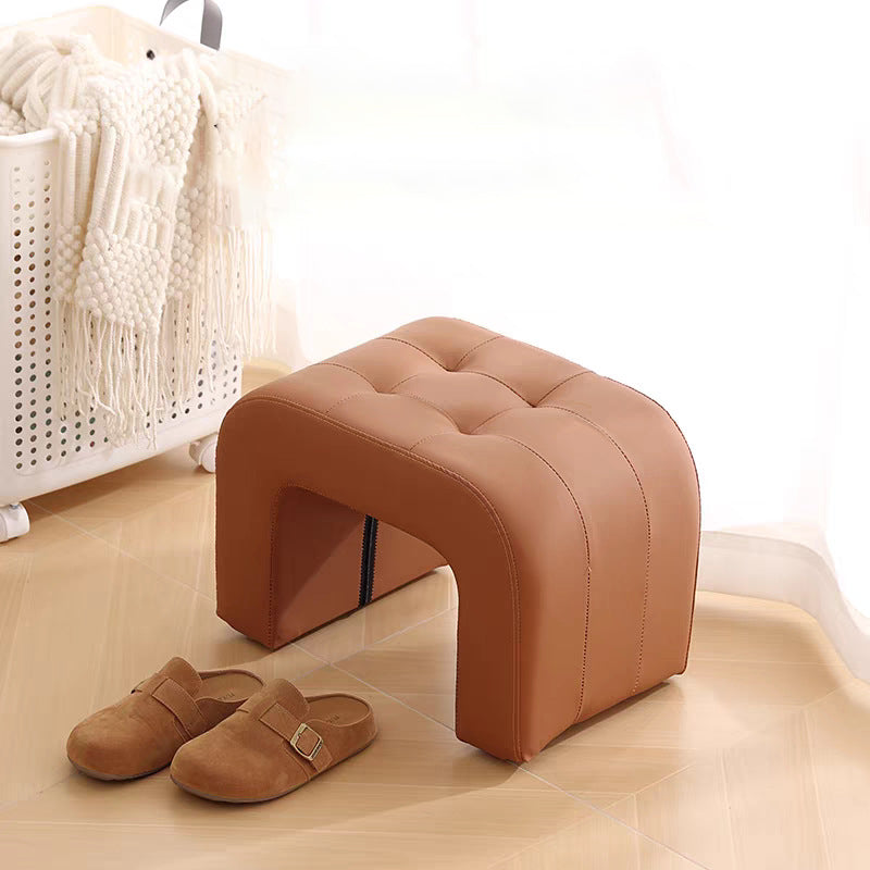 Tabouret de coiffeuse contemporain scandinave en bois massif avec arche ronde, griffoir pour chat en cuir et mousse, sans dossier ni accoudoirs pour chambre à coucher 