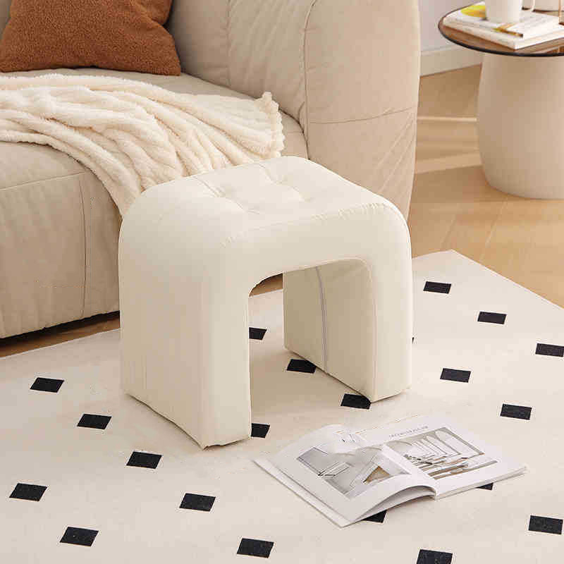 Tabouret de coiffeuse contemporain scandinave en bois massif avec arche ronde, griffoir pour chat en cuir et mousse, sans dossier ni accoudoirs pour chambre à coucher 