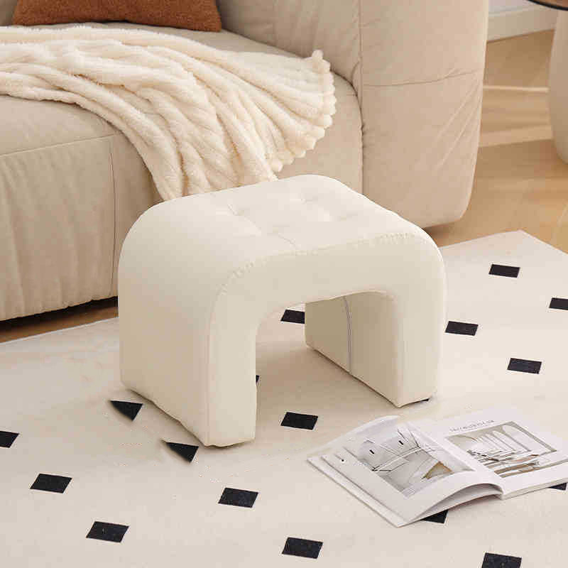 Tabouret de coiffeuse contemporain scandinave en bois massif avec arche ronde, griffoir pour chat en cuir et mousse, sans dossier ni accoudoirs pour chambre à coucher 