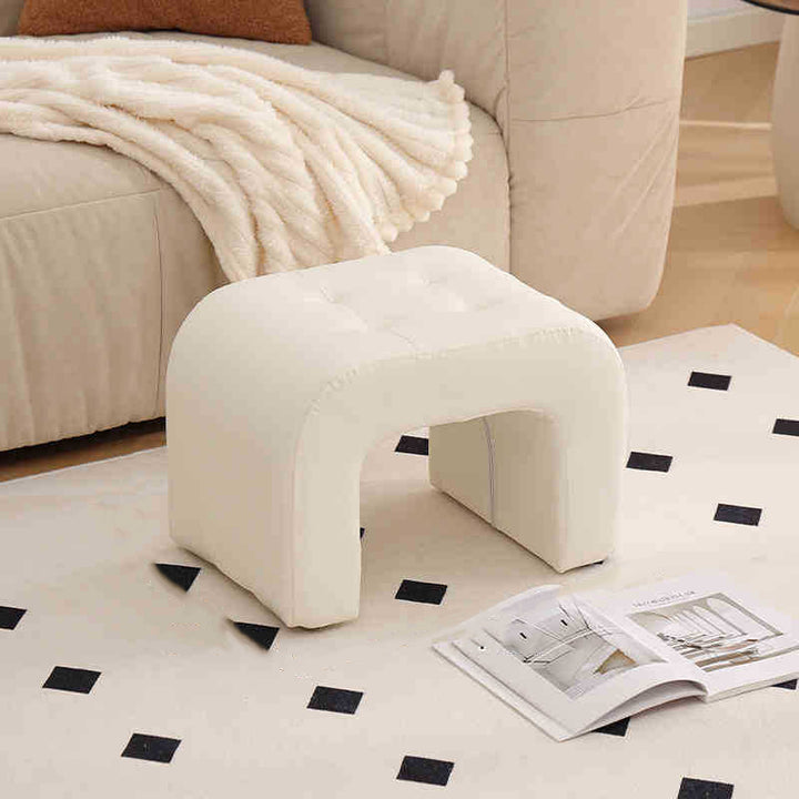 Tabouret de coiffeuse contemporain scandinave en bois massif avec arche ronde, griffoir pour chat en cuir et mousse, sans dossier ni accoudoirs pour chambre à coucher 