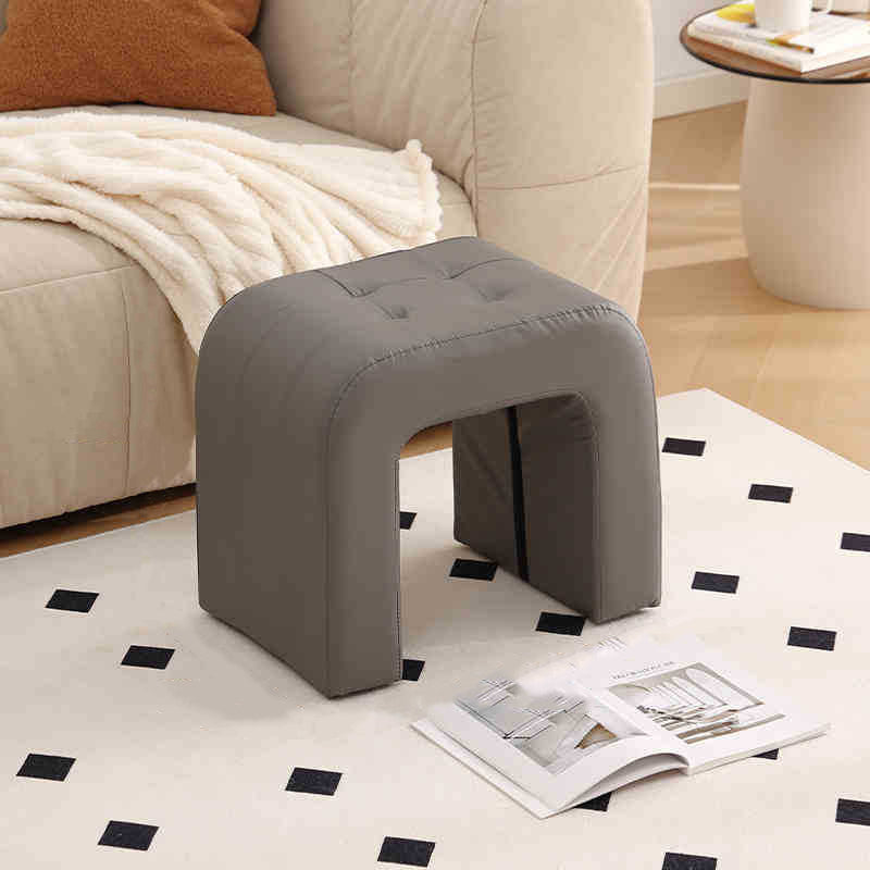 Tabouret de coiffeuse contemporain scandinave en bois massif avec arche ronde, griffoir pour chat en cuir et mousse, sans dossier ni accoudoirs pour chambre à coucher 