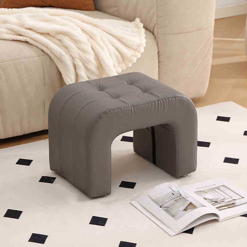 Tabouret de coiffeuse contemporain scandinave en bois massif avec arche ronde, griffoir pour chat en cuir et mousse, sans dossier ni accoudoirs pour chambre à coucher 