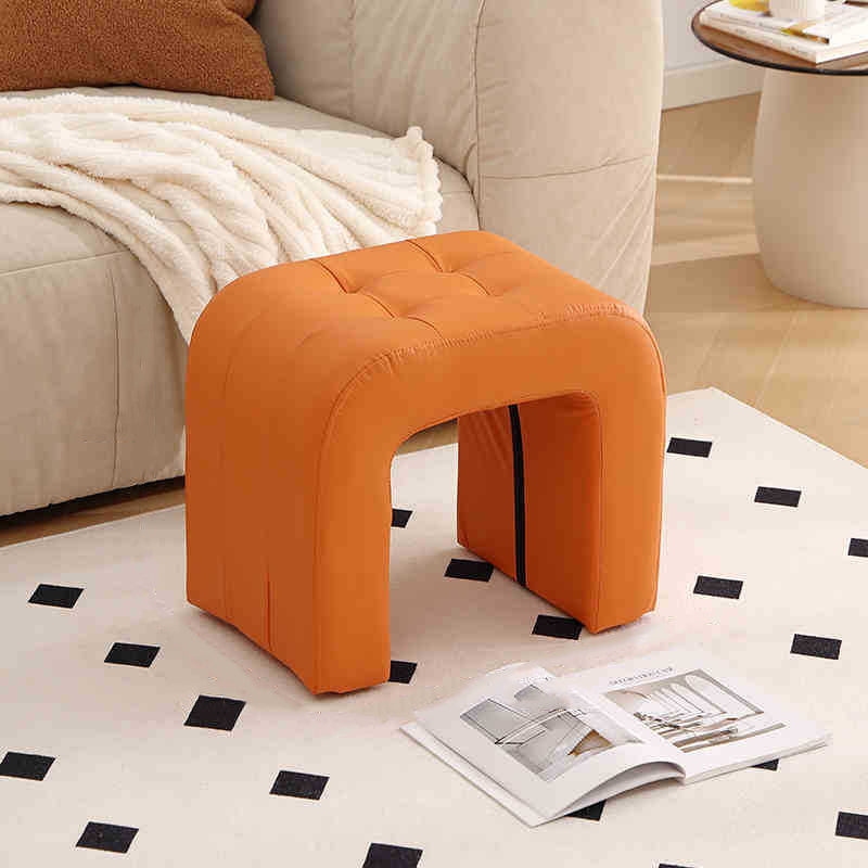 Tabouret de coiffeuse contemporain scandinave en bois massif avec arche ronde, griffoir pour chat en cuir et mousse, sans dossier ni accoudoirs pour chambre à coucher 