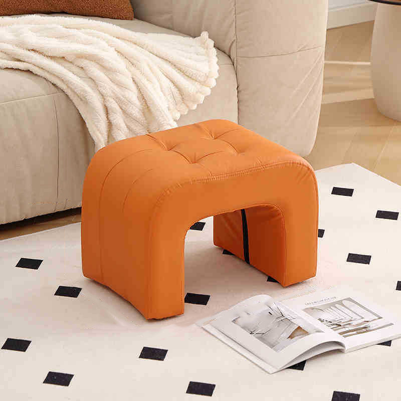 Tabouret de coiffeuse contemporain scandinave en bois massif avec arche ronde, griffoir pour chat en cuir et mousse, sans dossier ni accoudoirs pour chambre à coucher 