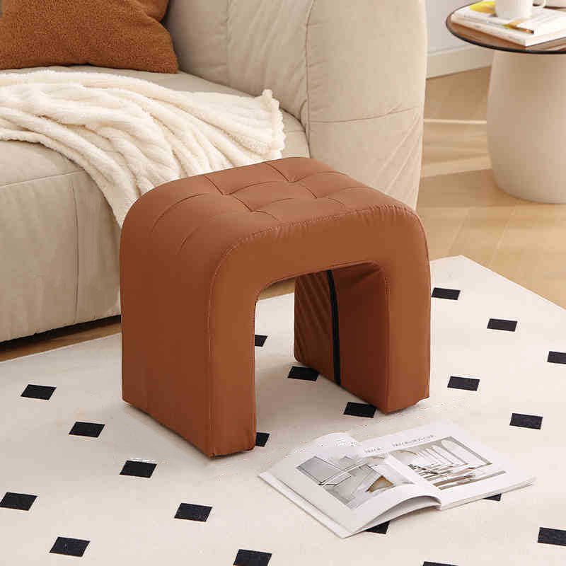 Tabouret de coiffeuse contemporain scandinave en bois massif avec arche ronde, griffoir pour chat en cuir et mousse, sans dossier ni accoudoirs pour chambre à coucher 