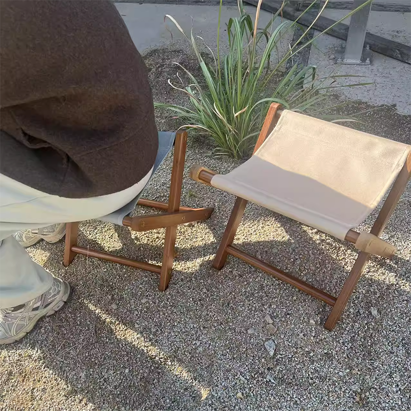 Modern Minimalist X-Shaped Nan Bamboo Oxford Fabric Folding Chair Backless Armless For Garden
