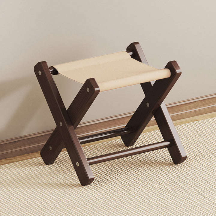 Silla plegable moderna minimalista en forma de X de nan bambú y tela Oxford, sin respaldo ni reposabrazos, para jardín 