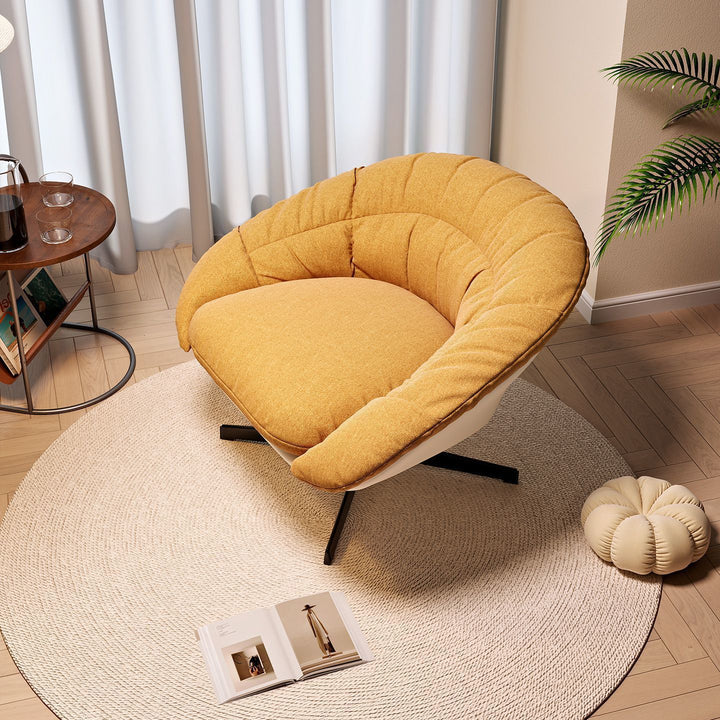 Contemporary Scandinavian Liftable Fan-Shaped Iron PU Leather Rice Grain Fleece Sponge Plush Cotton Detachable Accent Chair Backrest Armless For Living Room