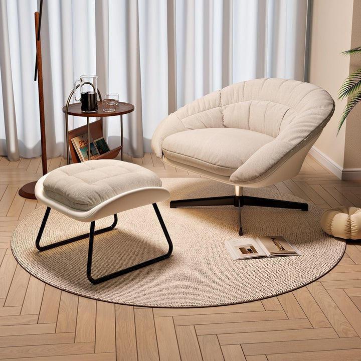 Contemporary Scandinavian Liftable Fan-Shaped Iron PU Leather Rice Grain Fleece Sponge Plush Cotton Detachable Accent Chair Backrest Armless For Living Room