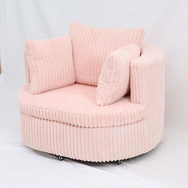 Contemporary Nordic Round Arc Faux Rabbit Fleece Solid Wood Sponge Detachable Movable Single Sofa Backrest Armrest For Living Room