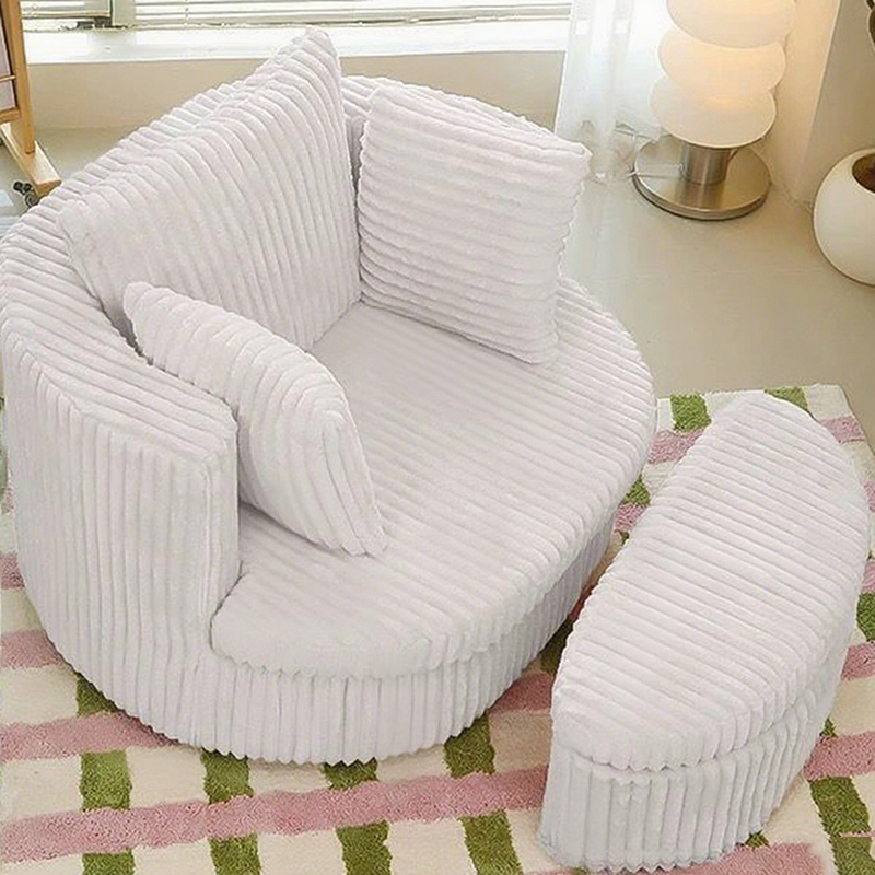 Contemporary Nordic Round Arc Faux Rabbit Fleece Solid Wood Sponge Detachable Movable Single Sofa Backrest Armrest For Living Room