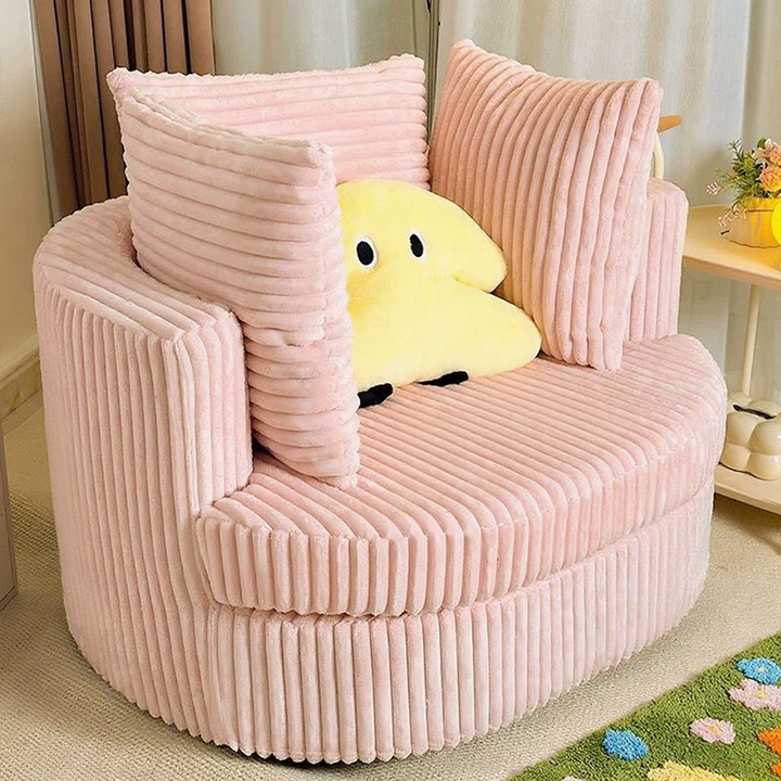Contemporary Nordic Round Arc Faux Rabbit Fleece Solid Wood Sponge Detachable Movable Single Sofa Backrest Armrest For Living Room