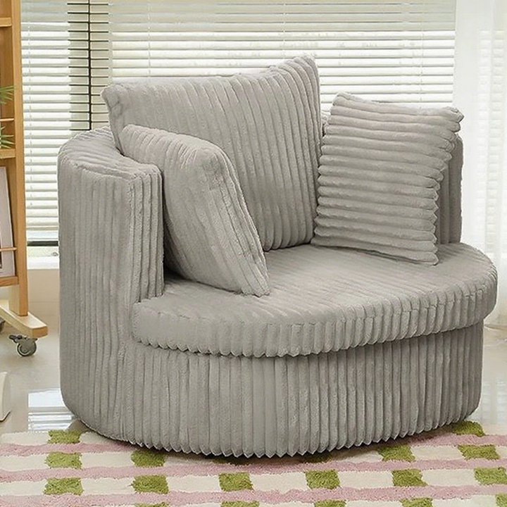 Contemporary Nordic Round Arc Faux Rabbit Fleece Solid Wood Sponge Detachable Movable Single Sofa Backrest Armrest For Living Room